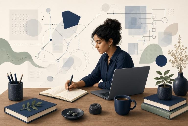 A freelance content writer planning an article