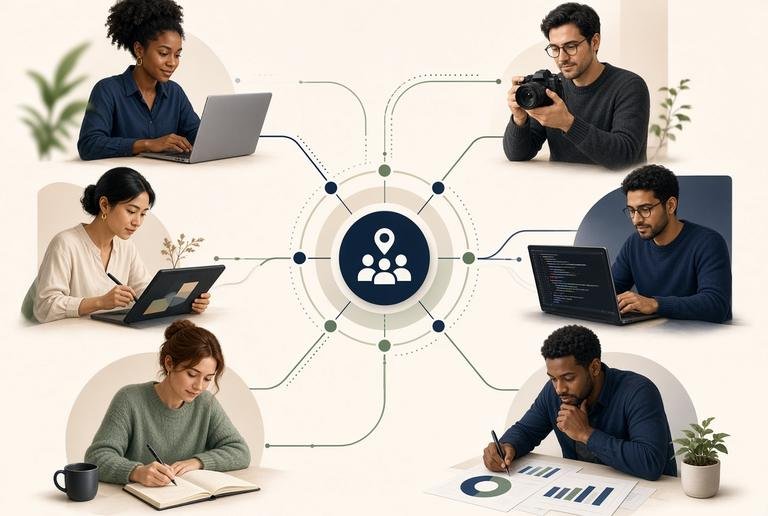 Freelancers of different disciplines at work