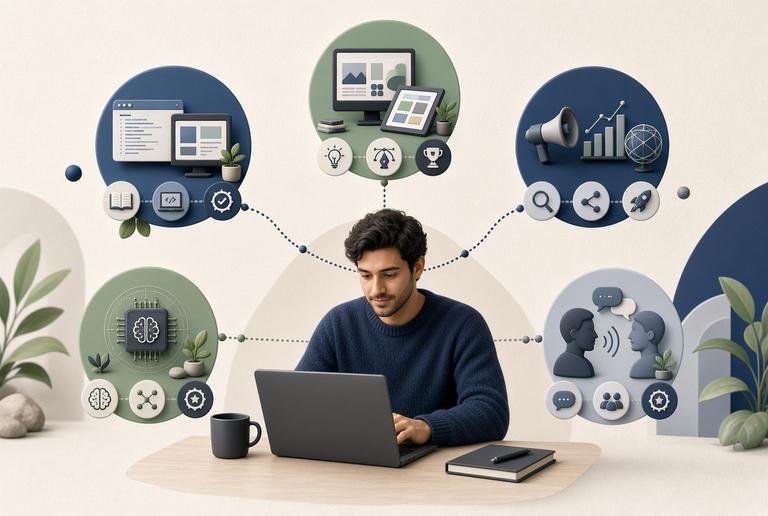 A freelance social media manager at work