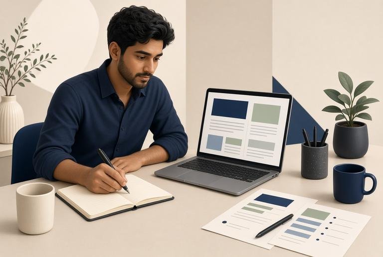 A freelance web developer working on a build